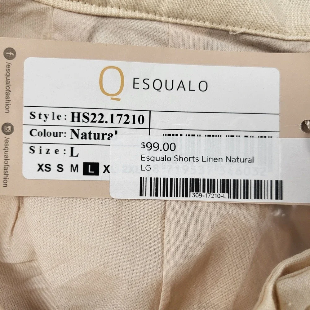 Esqualo Womens Natural Linen Pleated Shorts‎ HS22.17210 Cream Size L NWT